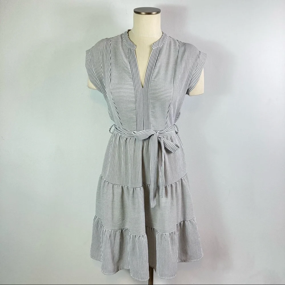 Monteau Striped Peasant Tiered Dress Tie-Waist Size Medium